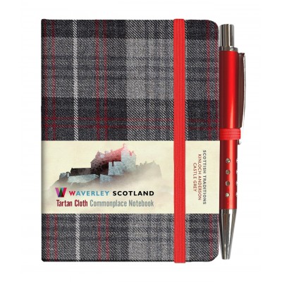 Castle Grey Tartan: Mini with pen: 10.5 x 7cm: Scottish Traditions: Waverley Genuine Tartan Cloth Commonplace Notebook