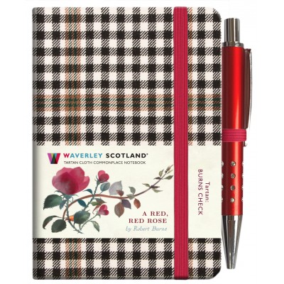 A Red, Red Rose, Burns Check: Mini notebook with pen: 10.5 x 7.5cm: Waverley Genuine Tartan Cloth Commonplace Notebook