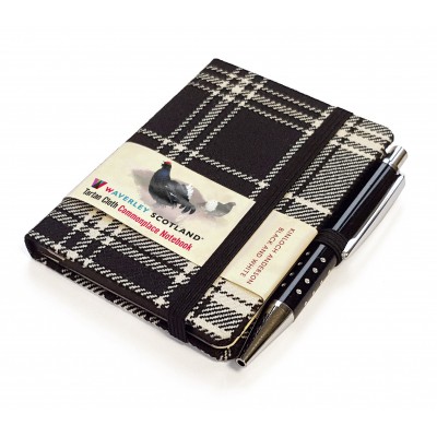 Black and White Tartan: Mini with pen: 10.5 x 7cm: Scottish Traditions: Waverley Genuine Tartan Cloth Commonplace Notebook