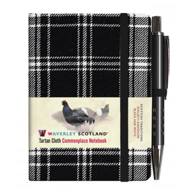 Black and White Tartan: Mini with pen: 10.5 x 7cm: Scottish Traditions: Waverley Genuine Tartan Cloth Commonplace Notebook