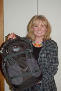 Lorraine Wilson and her bag that travelled the whole of Europe in her talk at Aye Write! 2016